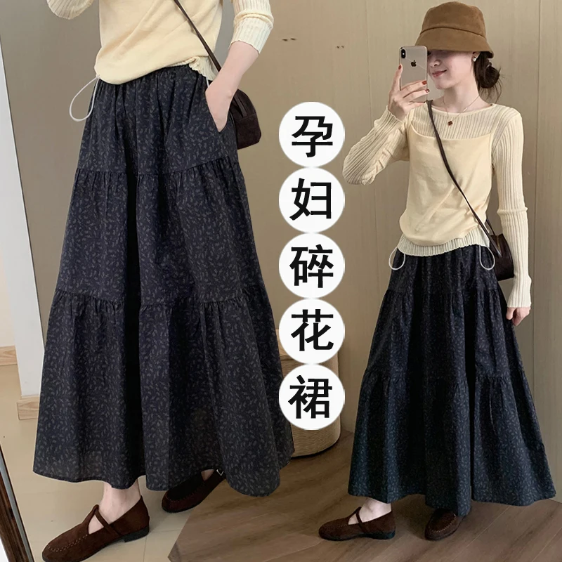 

Юбка трапециевидной формы в корейском стиле с цветочным принтом для беременных — 2024, новый универсальный свободный крой с высокой талией, для похудения и молодежи для беременных