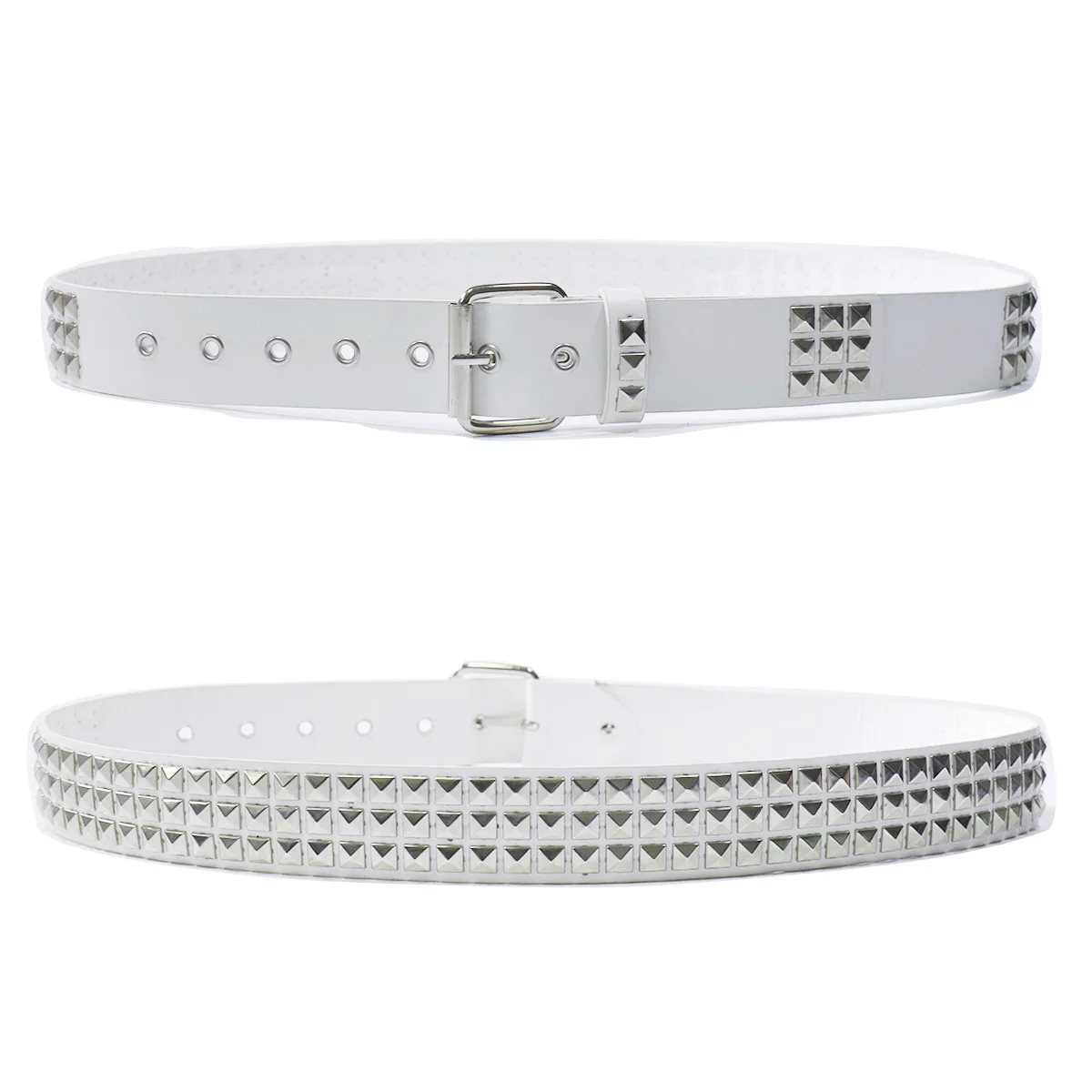 Juego de cinturones con remaches estilo punk, equipados con hebilla cuadrada de acero inoxidable, material de panel de PU, cinturones con remaches piramidales masculinos y femeninos