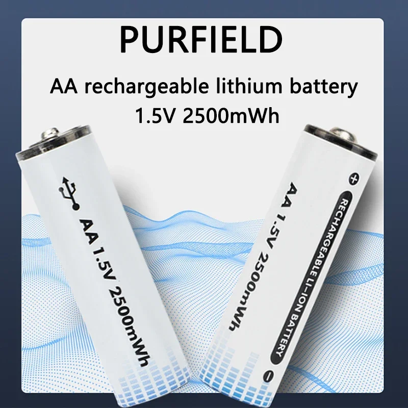 PURFIELD 1.5V AA 2500mWh USB No 5 Rechargeable Li-ion Battery for Remote Control Mouse Small Fan Electric Toy Batteries + Cable