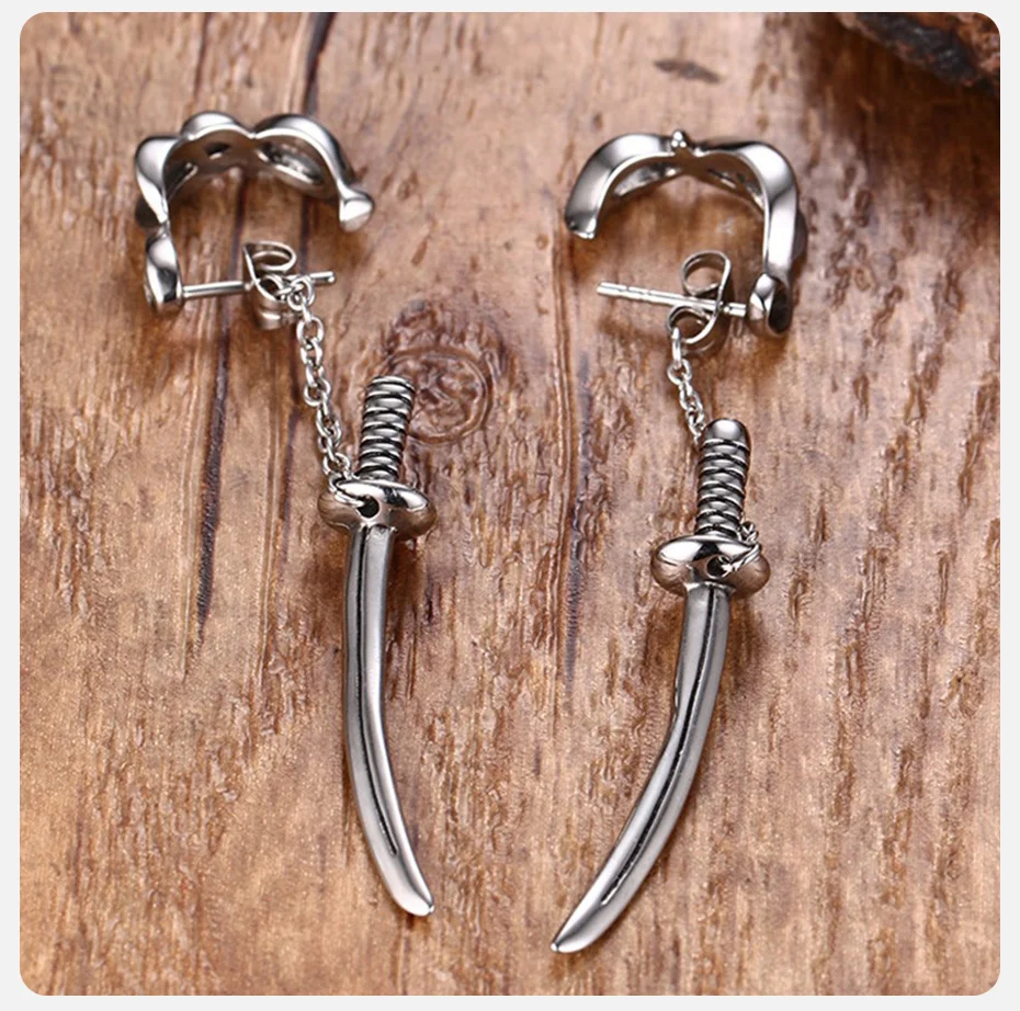 Vnox coole Punk Schwert Ohr stecker für Männer Frauen, nie verblassen Edelstahl Samurai Scimitar Katana Zaun Ohr Zubehör – Detail 4