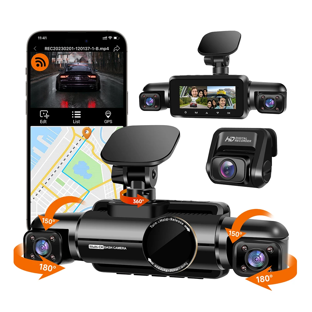 Ready to Ship 3K 4 Channel Dash Cam 4K WiFi GPS Car Dashcam Front and Rear Car Camera