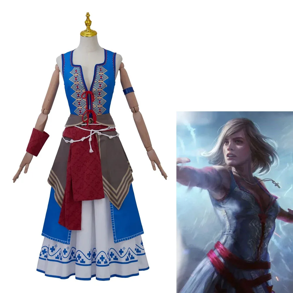 

Movie Keira Metz Cosplay Costume for Women Retro Blue Dress Women Ethnic Costume Travel Costume Halloween Costume