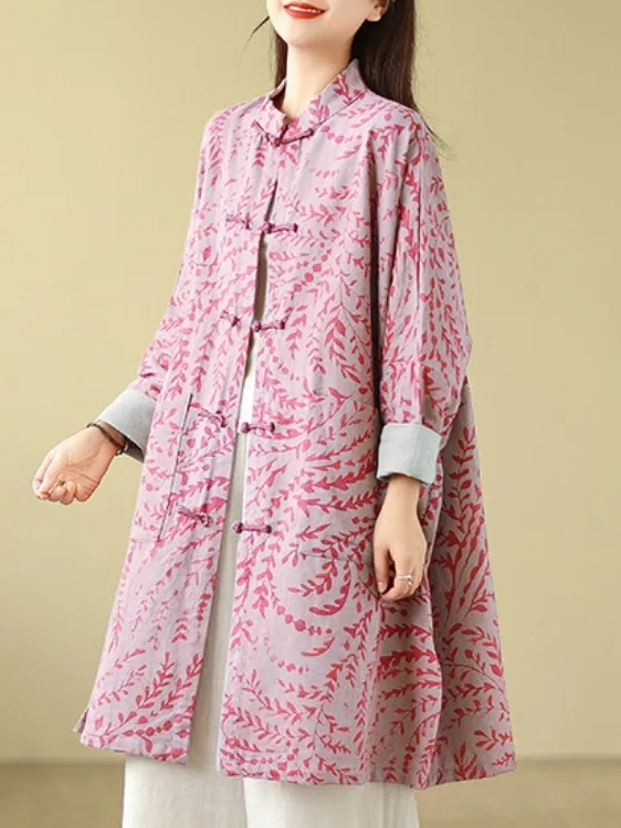 

Повседневная женская куртка из хлопка и льна с принтом Le Pattern, открытый кардиган больших размеров, свободная посадка, универсальная весенняя верхняя одежда