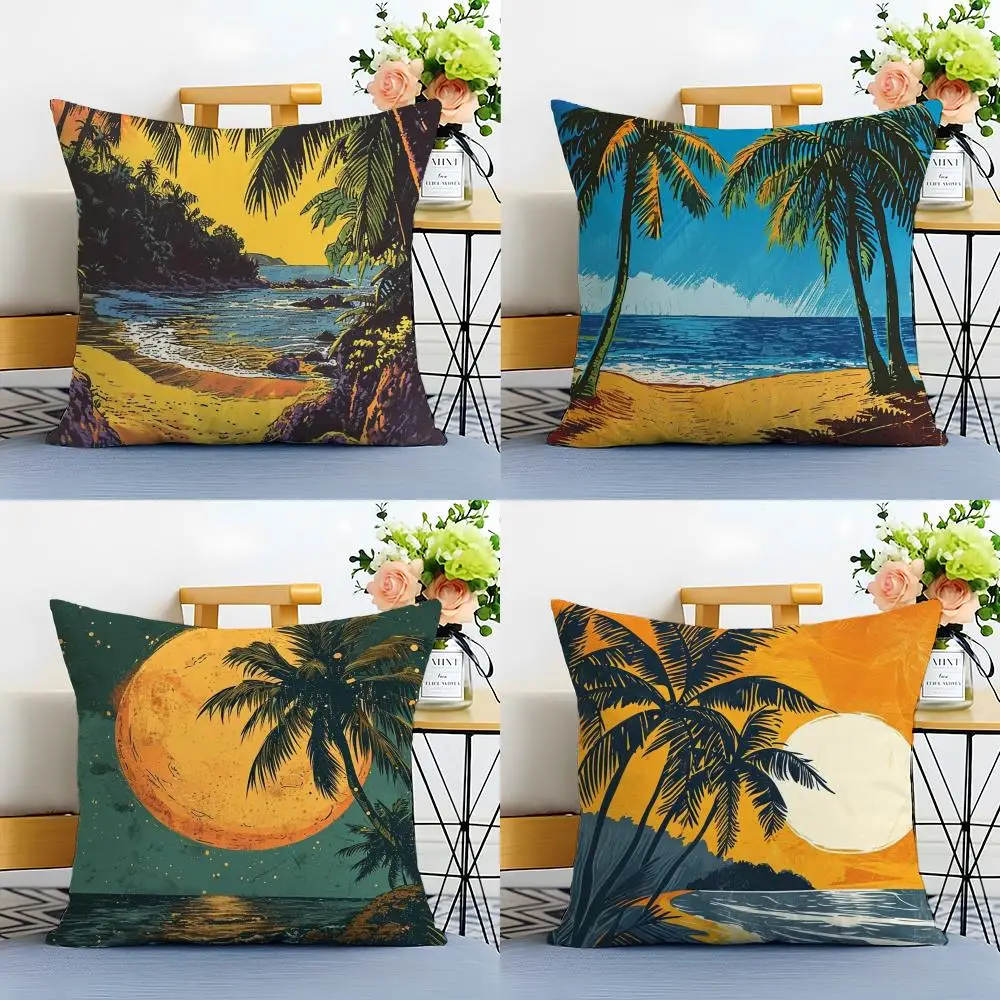 Serene Breathtaking Beach Sunrise cool art Cushion Cover Washable Linen comfort Soft  for Sofa Bed Cozy Home Room Decor