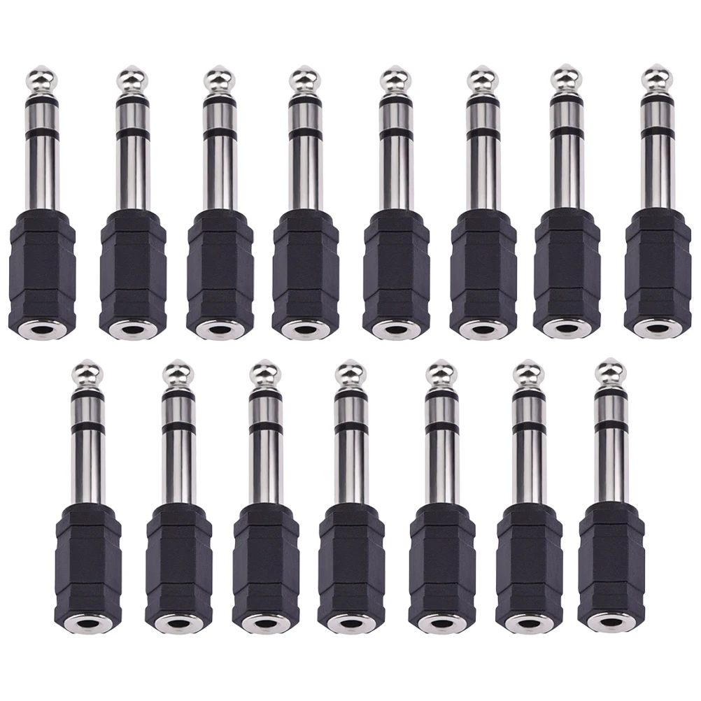 

15pcs 6 5mm Male to 3 5mm Female Microphone Connector Audio Adapter Plug Stereo Jack Cables Earphone Dongle Cord Black Tool