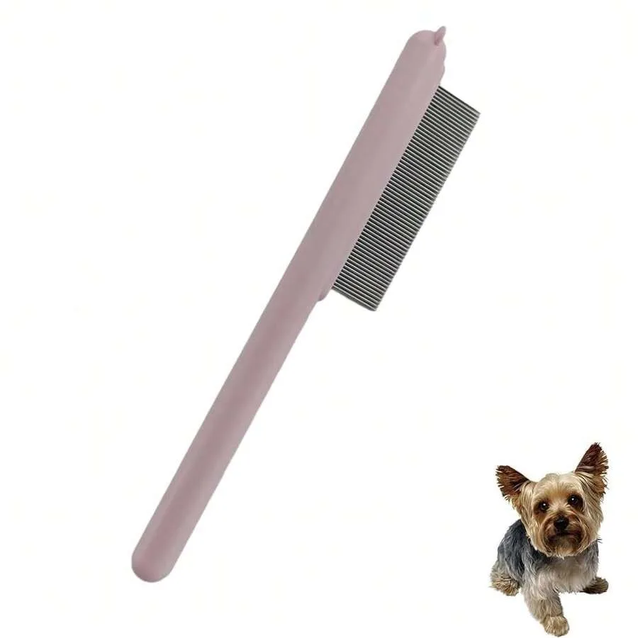 

【New Arrival】Pink Fine-Tooth Pet Comb, Stainless Steel Lice and Flea Removal Comb for Small Dogs Cats