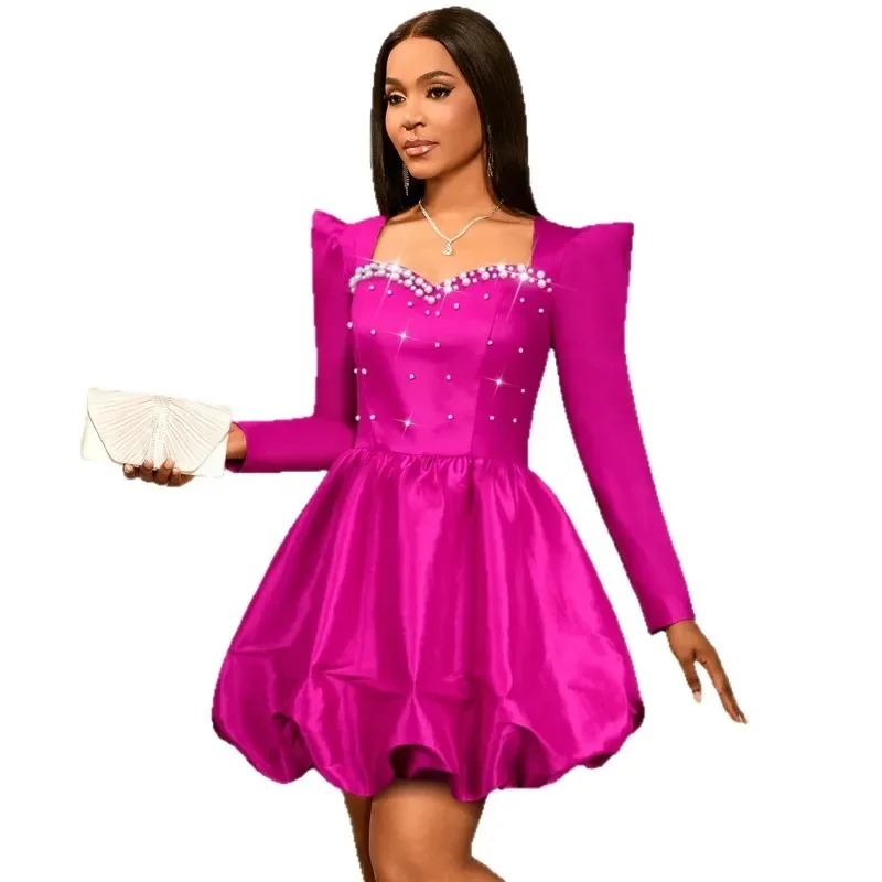 

Dashiki African Party Evening Dresses for Women Autumn African Long Sleeve Square Collar Mini Dress Gowns Christmas Dresses