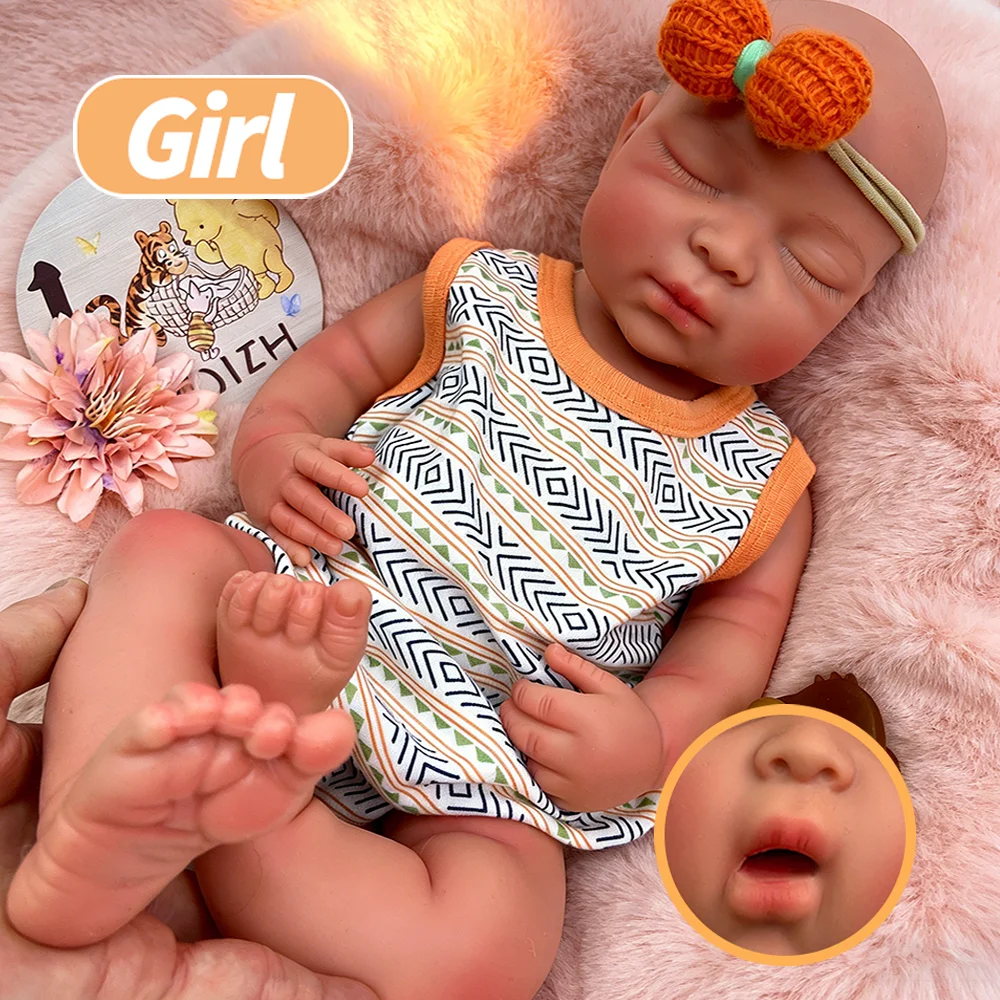 

17Inch Custom Silicone Reborn Baby Girl Realistic Asian Baby Doll Open Mouth Reborn Baby Doll Weighted Newborn Art Collectible