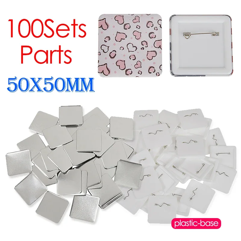 

100 Sets Blank Badge Pin Button Maker Parts Material Supplies 50x50mm Square Badge Pins DIY Buttons Making Accessories