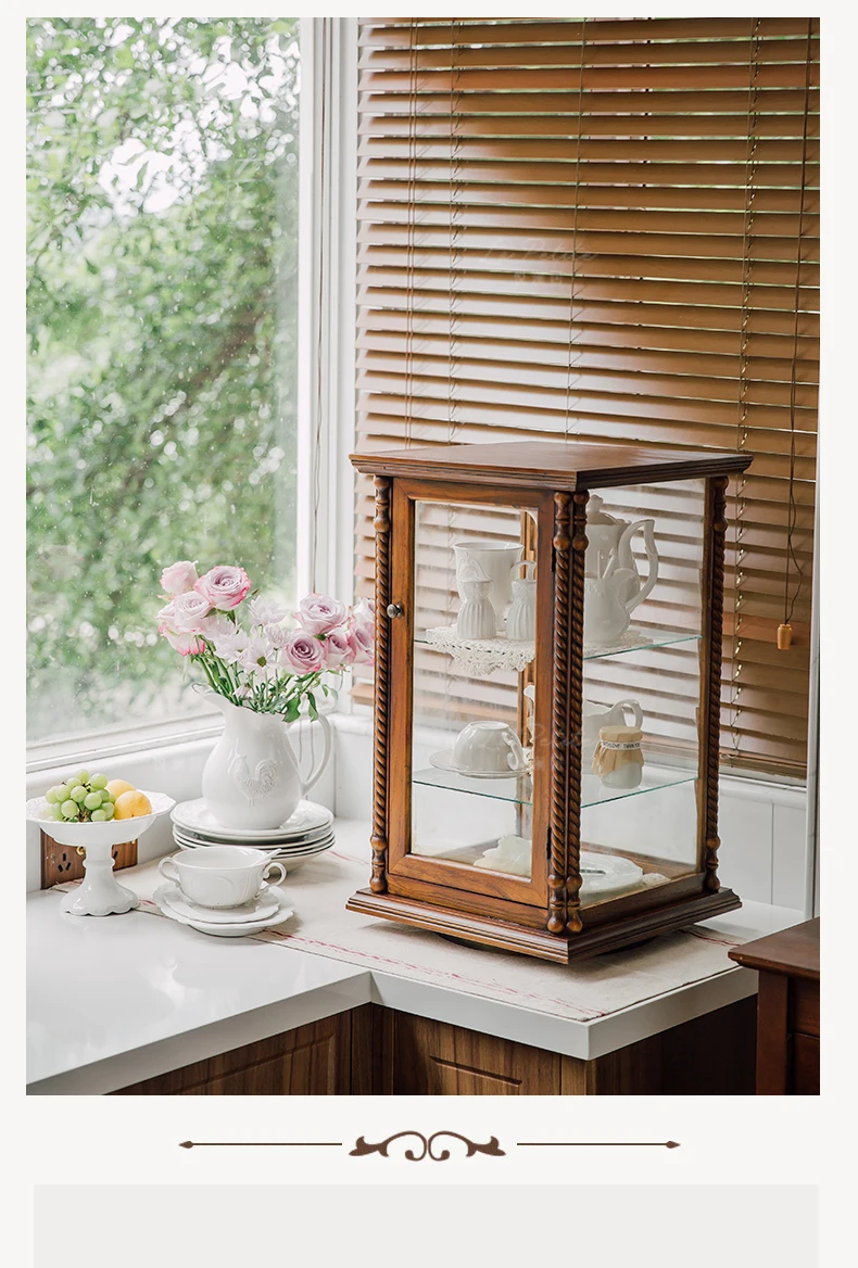 Retro Medieval Desktop Storage Display Cabinet for Tea Coffee Shop Dessert Bread Figure Baby Organizer