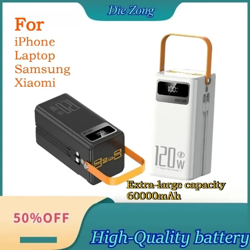 

New Super Capacity 60000mAh PD120W Power Bank with Worldwide for IPhone Samsung Xiaomi Huawei Oppo and Laptop
