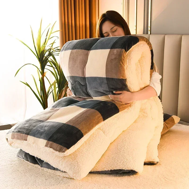 Plaid Super Thick Warm Blankets for Winter Autumn Milk Fleece Thicken Warmth Sleeping Blanket Soft Fluffy Comforter Quilt Duvet