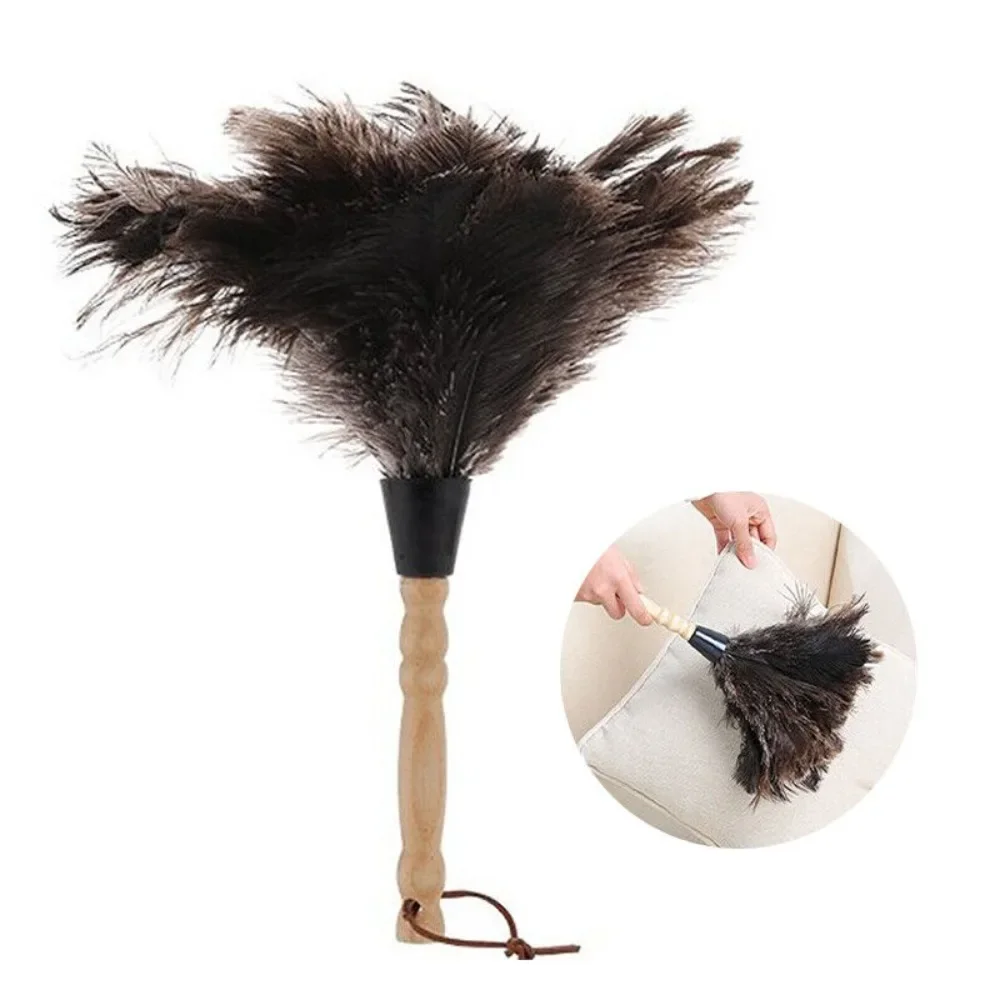 Feather Duster Wooden Handle Duster Anti-static Dust Removal Dusters Ostrich Duster Feather Fur Brush For Home Cleaning Tools