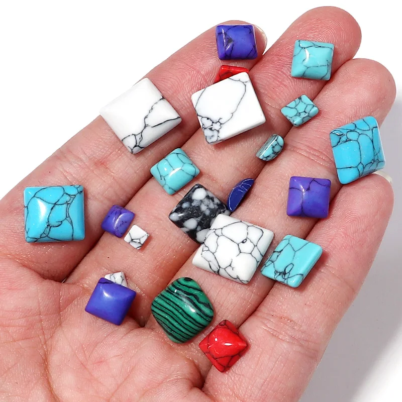 10Pcs Turquoise Stone Cabochon Natural Square Flatback Fit Pendants Ring Interface Jewelry Diy Necklace Charm Spacers Components