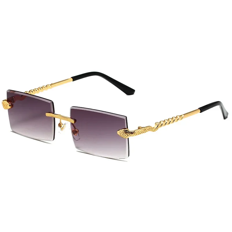 

Rimless Rectangular Sunglasses Men Women Fashion Vintage Twisted Snake Leg Gradient Shades Women Luxury Brand Design Eyewear