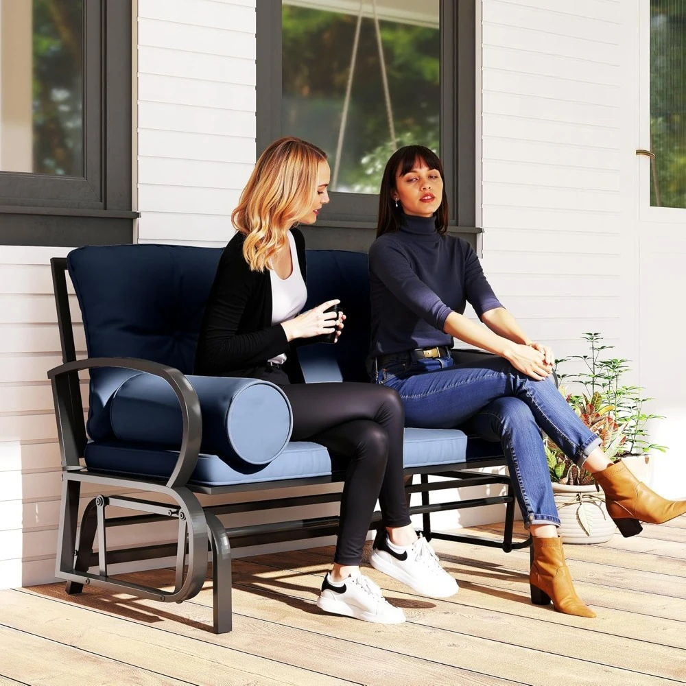 

Swinging Glider Chair, Double Terrace Bench with Cushions and Pillow-style Armrests, Customizable