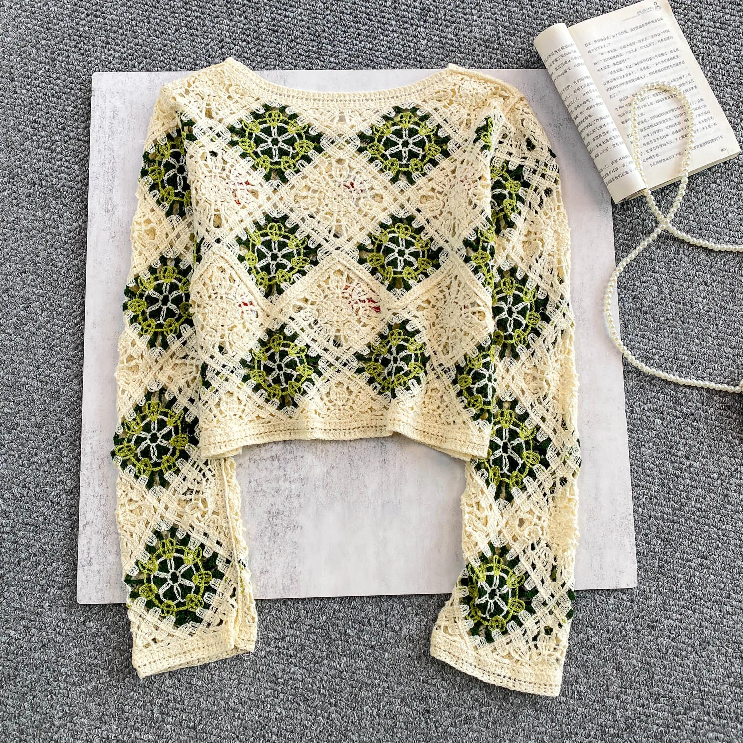 Vintage Elegant O-Neck floral Knit long sleeve Blouse Fashion Shirt  Casual Top Fairy Women Shirt