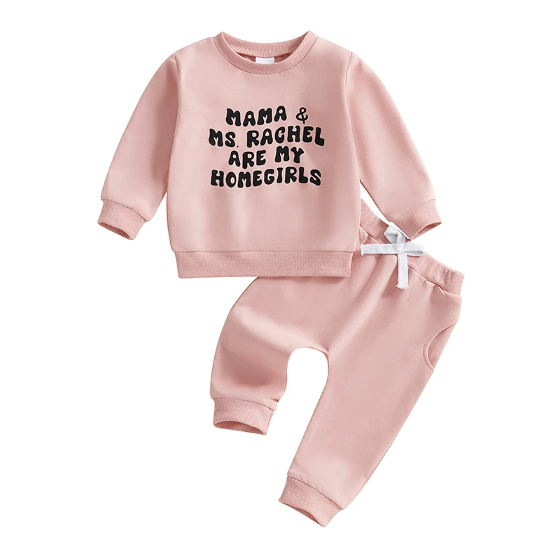 Toddler Girl Winter Outfit Letter Print Long Sleeve Sweatshirt Solid Elastic Waist Long Pants 2 Piece Set