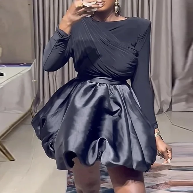 패션 루치드 여성 드레스 세트 긴 소매 탑과 버드 미니 스커트 슈트 2026 봄 휴가 투피스 세트 의상