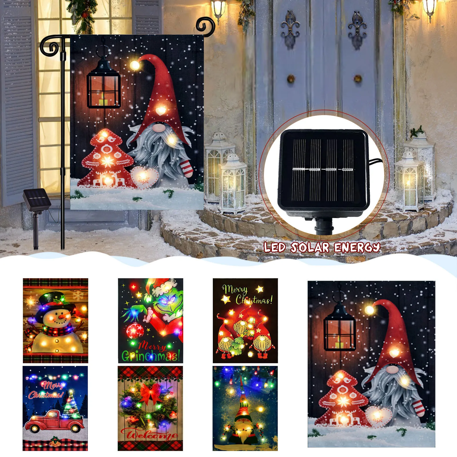 Welcome Christmas Garden Flag Double Sided Christmas Lights Decoration Solar Led Lighted Yard Outdoor Home Small Ornament Winter