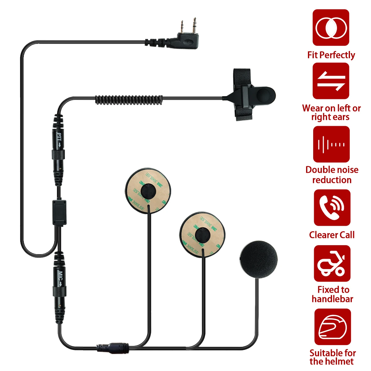 ABBREE Xe Máy Tai Nghe 2-Pin 2 Chiều Đài Phát Thanh Tai Nghe Chụp Tai Có Ngón Tay PTT Và Mic Cho Bộ Đàm Baofeng UV-5R UV-82 AR-152 BF-888S