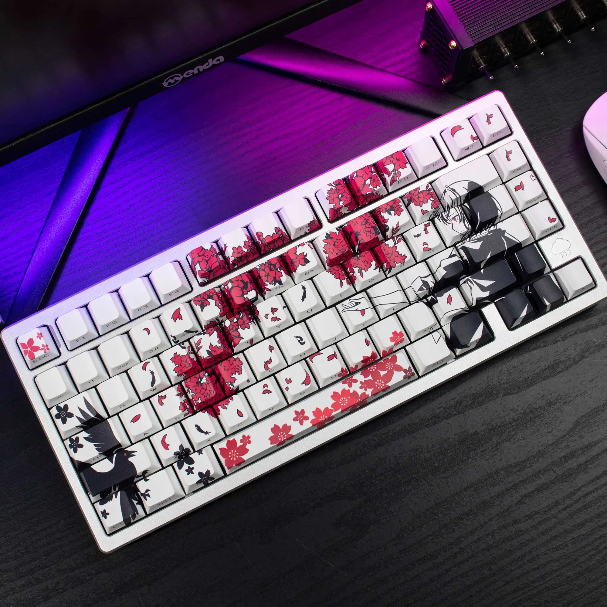 

Колпачки для клавиш Raven Sakura Cherry Profile PBT, колпачок для ключей, японский ключ, милая кепка в стиле аниме, Dye-sub для механической клавиатуры 64/87/96/104