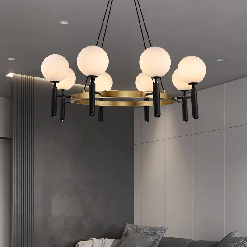 Postmodern Style Minimalist Round Golden Chandelier For Living Room Designer Creative Ring Magic Bean Molecular LED Lamps