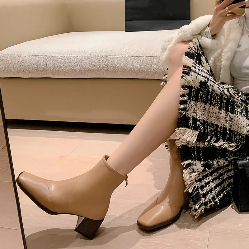 FEDONAS Basic Women Ankle Boots Square Heels Splicing Genuine Leather Office Ladies Dress Shoes Woman 2025 Autumn Winter Fashion