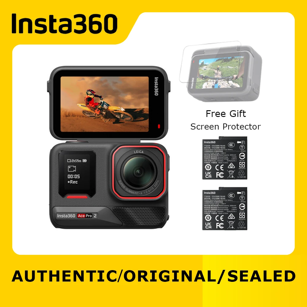 New Insta360 Ace Pro 2 Dual Battery Bundle - 8K Waterproof Action Camera Co-Engineered with Leica, 1/1.3