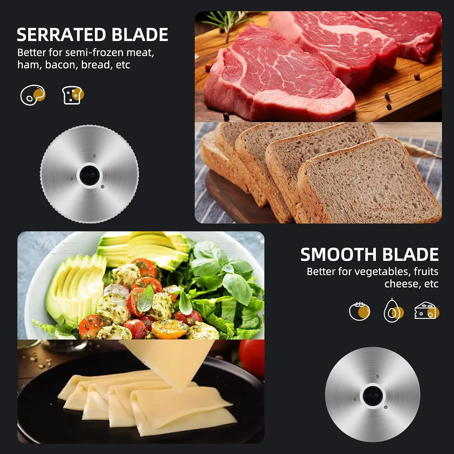 200W Electric Food Slicer Foldable Deli Meat Cutter Two 75 Inch Stainless Steel Blades 0 15mm Thickness Adjustment Home Use Slic