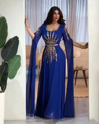 Blue Luxury Dubai Evening Dresses With Placket Sleeves Long Women's Prom Dresses vestidos de fiesta