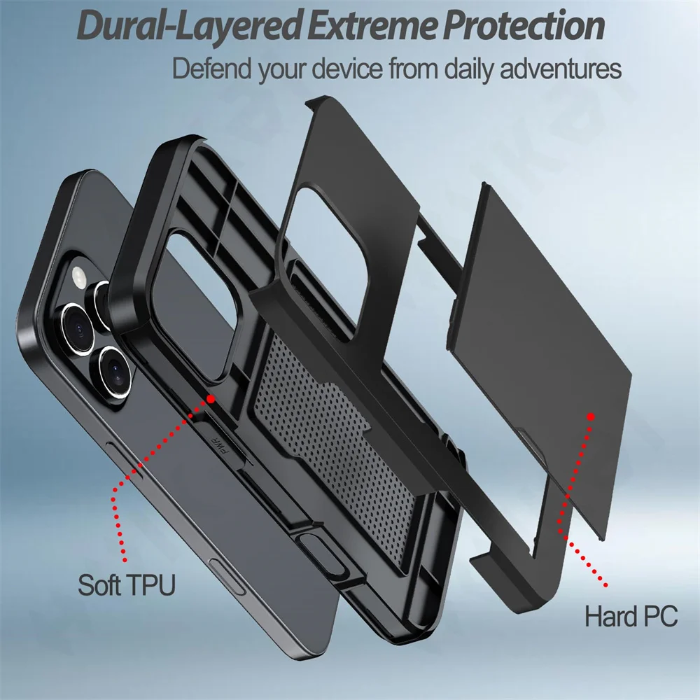 Case For iPhone 16 15 14 13 12 11 Pro Max X XR XS 8 Plus 2024 Slim Dual Laye Heavy Duty Protective Hidden Card Slot Wallet Cover