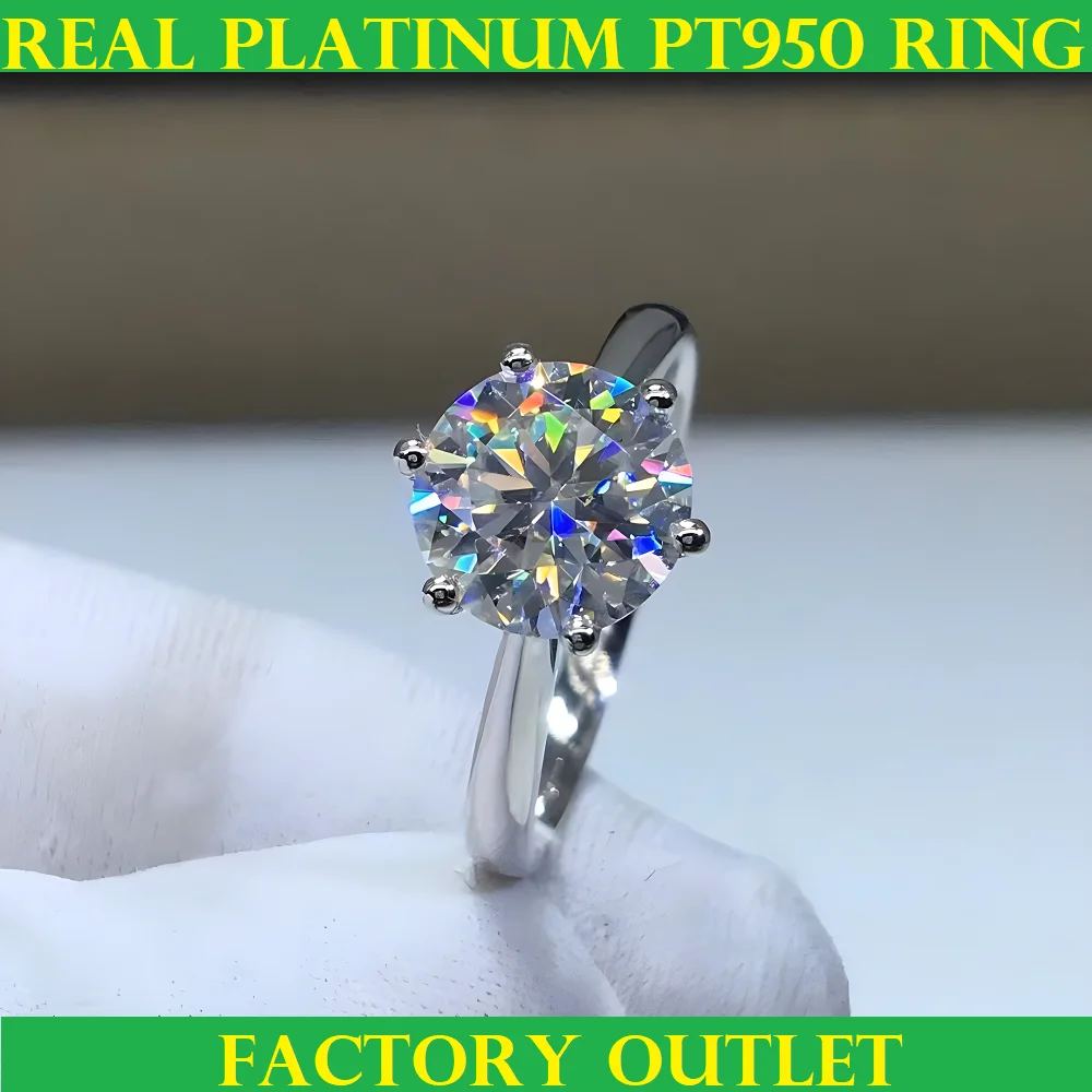 

Custom Real Platinum PT950 Ring Women Engagement Anniversary Wedding Ring Round Moissanite Diamond Classic Trendy 1 2 3 4 5 Ct.