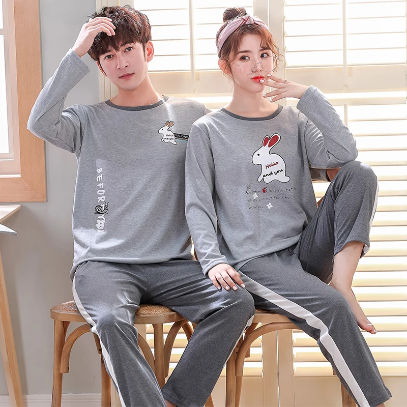 Korean Fashion Coupls Homewear Cotton Women Pajamas Set Man Pijamas Suit Cartoon Sleepwear pyjama homme Mujer Home clothing