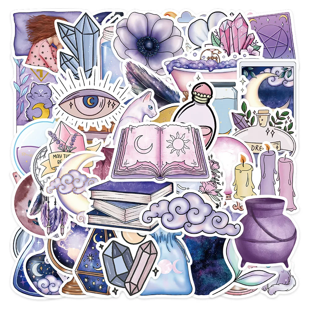 

50Pcs Cartoon Magic Witch Moon Crystal Cute Stickers Laptop Scrapbook Phone Luggage Aesthetic Decals Stationery Sticker