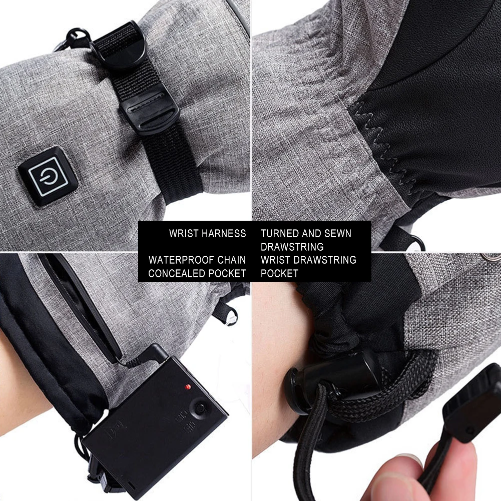 1Pair Winter Moto Heated Gloves Thermal Electric Cold Weather Heating Gloves 5000mAh Battery Waterproof Anti-Slip for Men Women