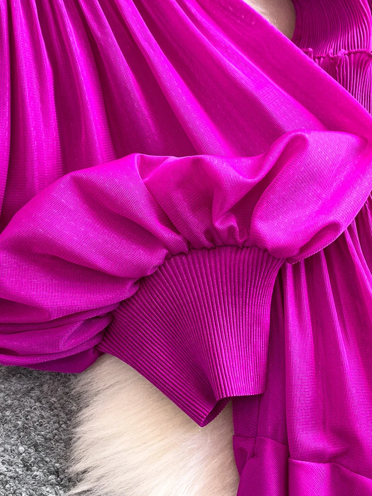 Vrouwen Zomerjurk Elegante High-End Avond Lantaarn Mouwen Tailored Taille Kristal Verfraaid Flounce Ruches Zoom Vrouwelijke DS296