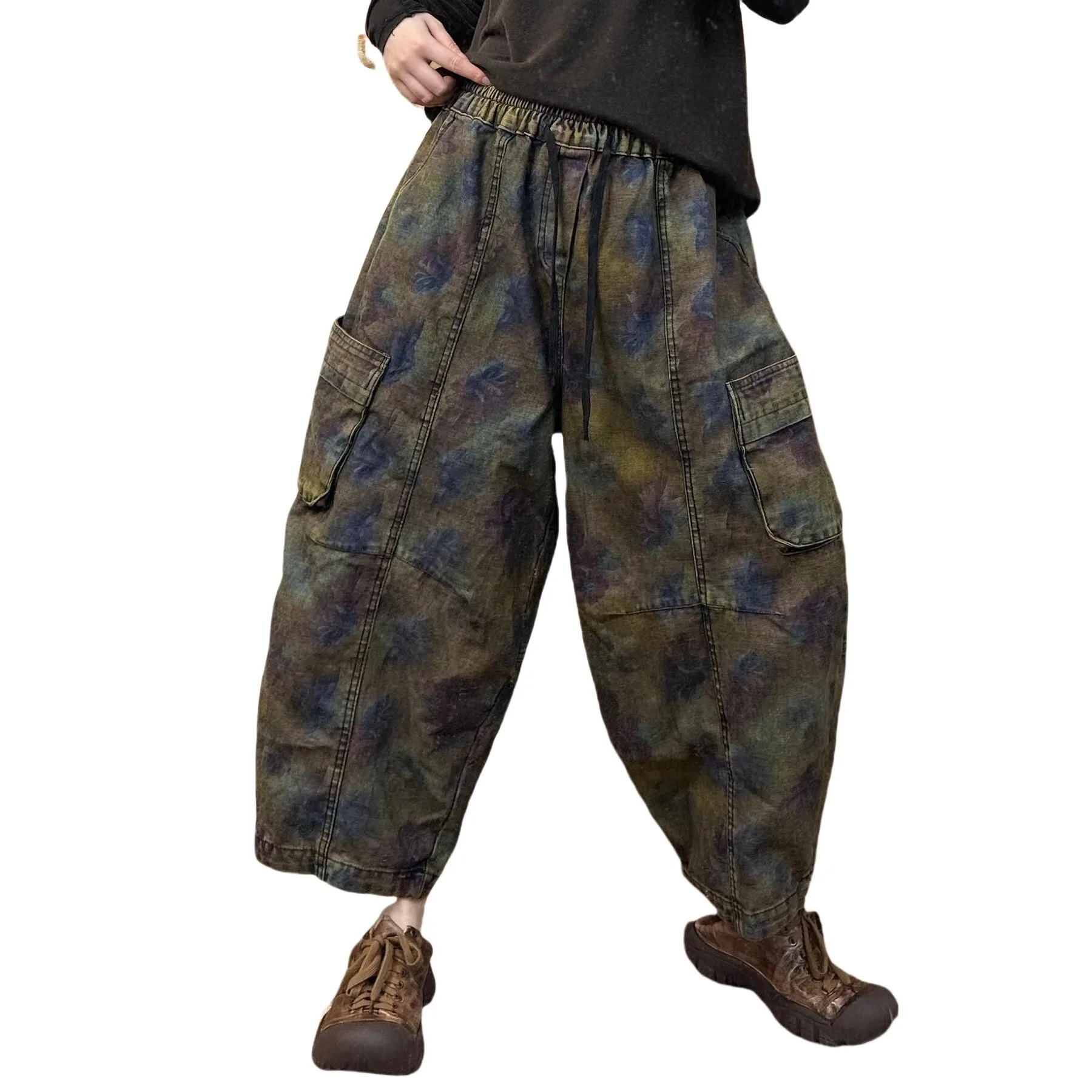 2024 Autumn New Casual Versatile Printed Stir Fry Color Two Side Large Pocket Workwear Jeans LX2212