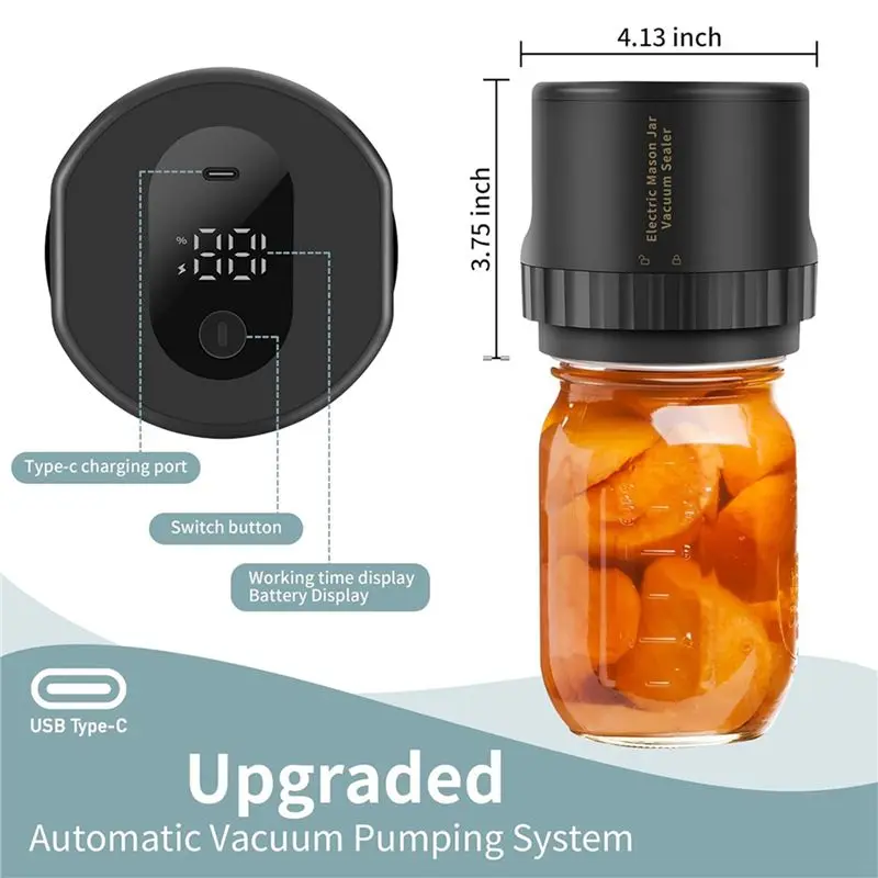 ABMO 2X Vacuum Sealer, Wide Mouth And Regular Mouth Canning Lid Machine Kit For Food Storage Black