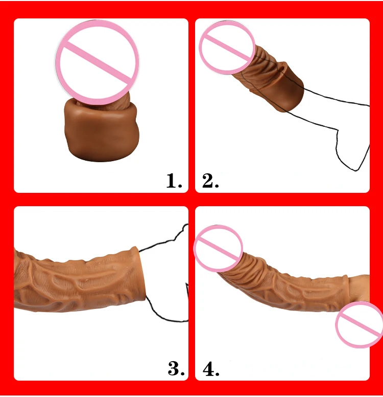 Realistic Penis Sleeve Extender Large Reusable Penis Condom Delay Silicone Extension Sex Toy for Men Cock Enlarger