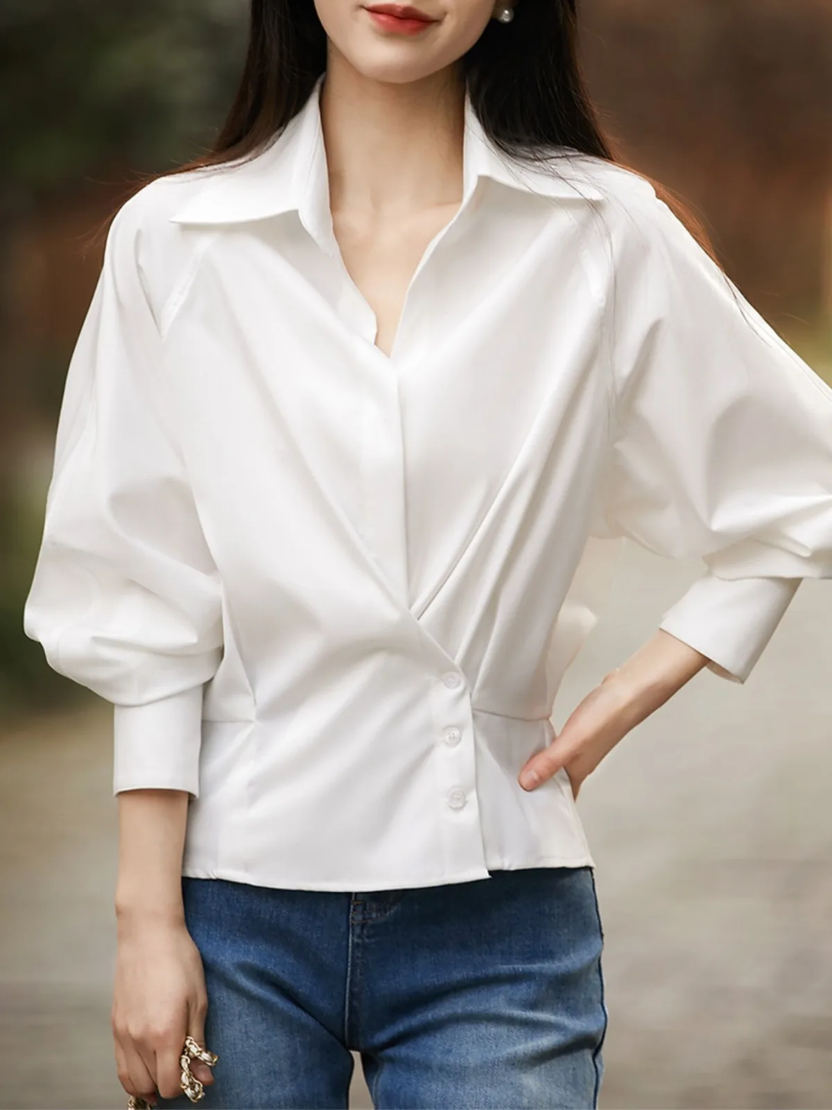 

Женская асимметричная рубашка с длинным рукавом, на пуговицах, приталенная, с эффектом утяжки талии, премиум-класса, весна-осень, новинка