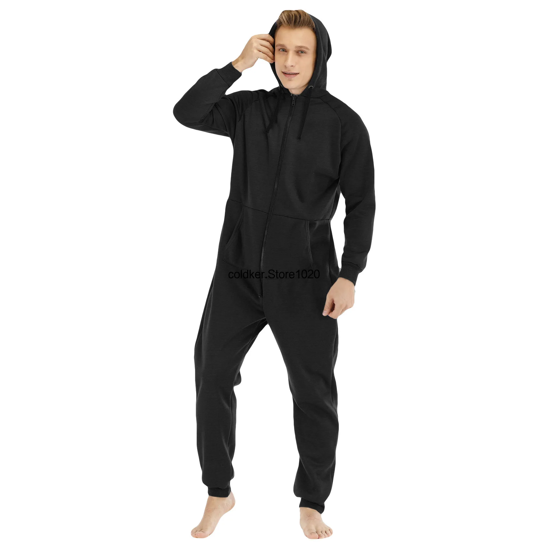 Pyjama à manches longues monochromatique pour hommes, sous-vêtements masculins, salopette confortable, vêtements à capuche, streetwear