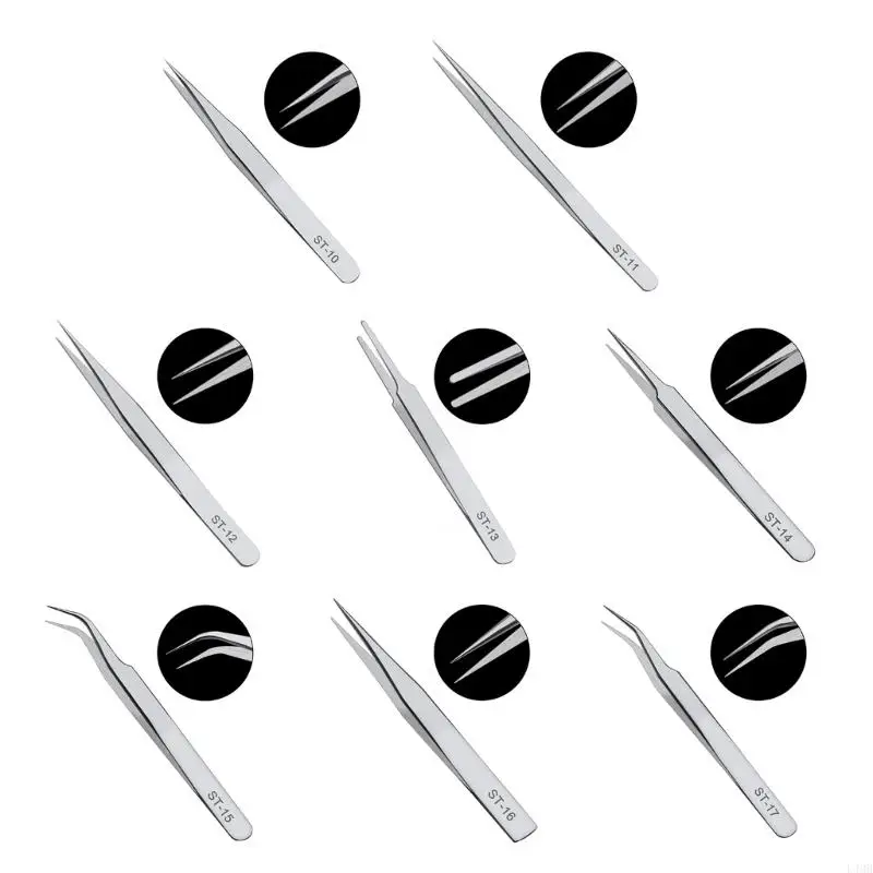 L4MB 1 세트 스테인리스 스틸 롱 포셉 직선 머리 팔꿈치 핀셋 ST-10, ST11, ST-12, ST-14, ST-15, ST-16, ST17