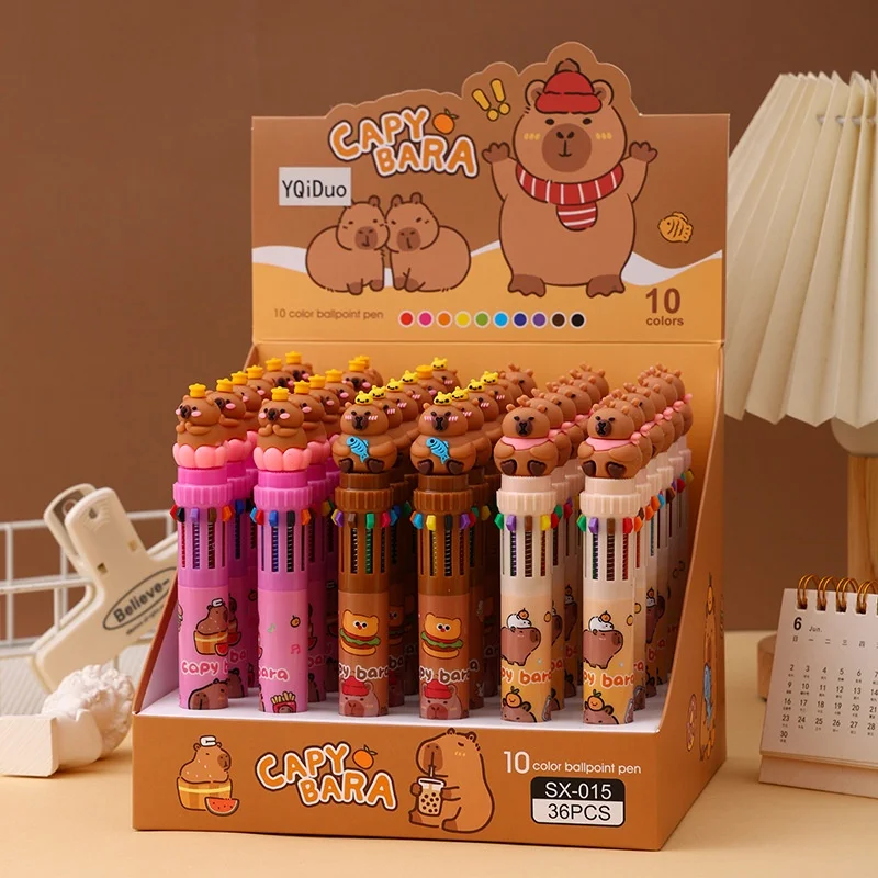 

Шариковая ручка Capibala, 36 шт., 0,7 мм, 10 цветов, мультяшная кукла, милая форма, пресс-ручка, студенческие офисные канцелярские принадлежности, пишущий инструмент, подарок