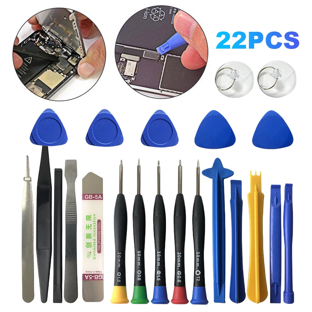 Herramientas de reparación de teléfonos móviles 22 en 1, juego de destornilladores de apertura de palanca, desmontaje de ordenador portátil para iPhone