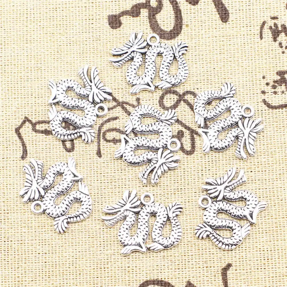 5pcs Antique Silver Color 20x24mm Dragon Charms Handmade Jewerly Diy