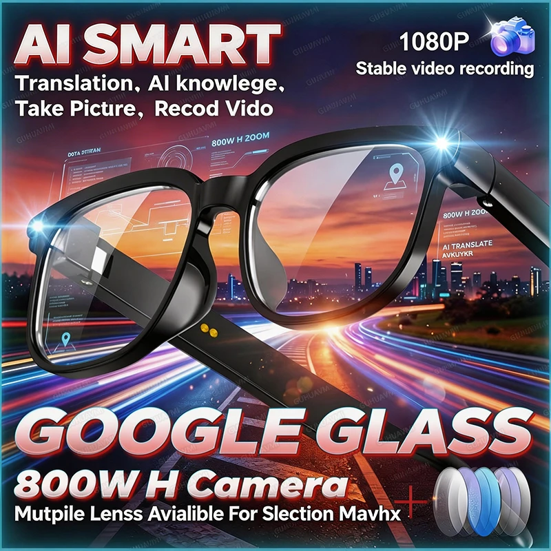 Nouvelles lunettes intelligentes avec caméra HD 800W pour hommes, lunettes de traduction linguistique IA, enregistrement photo et vidéo, lunettes de soleil audio avec appels Bluetooth, lunettes de soleil anti-vent et anti-UV.
