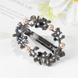 Korean rhinestone flower spring clip pearl half-tied hair clip elegant temperament top clip exquisite round medium ponytail clip