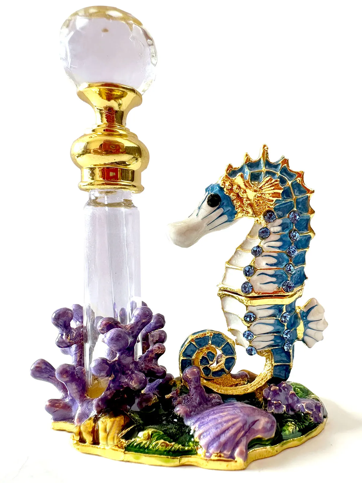 Cute Seahorse Figurine Empty Glass Perfume Bottle Crystals Bejewelled Refillable Scent Bottle Fragrance Containers (4 ml)