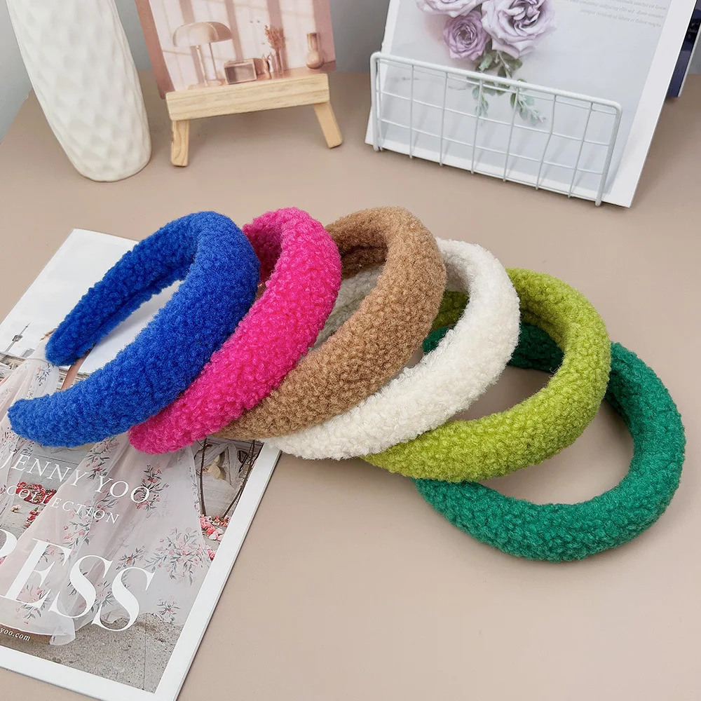 Women\'s Vintage Candy Color Teddy velvet Headbands Girl\'s Winter Warm Neon Headwear Hair bands Hair Accessories